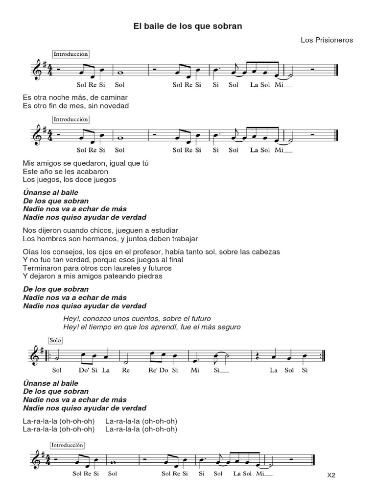 El Baile de Los Que Sobran Letra y Partitura PDF