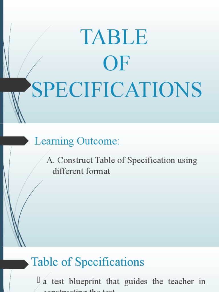 Developing Tables of Specification | PDF | Theory | Cognition