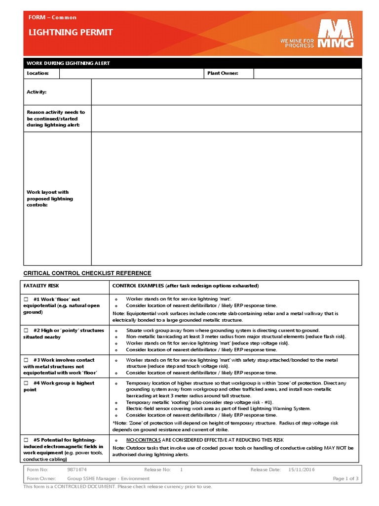 Lightning Permit Safety Form | PDF | Electromagnetism | Electricity