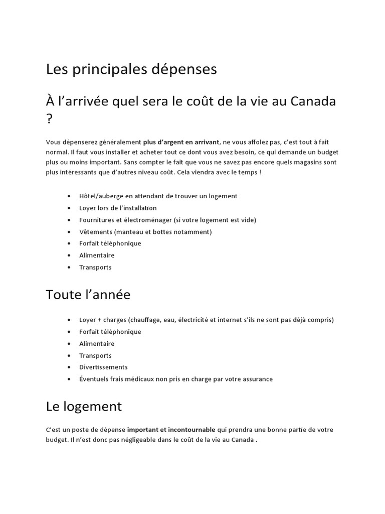 Coût de la vie au Canada : Guide complet | PDF | Hypothèque | Canada