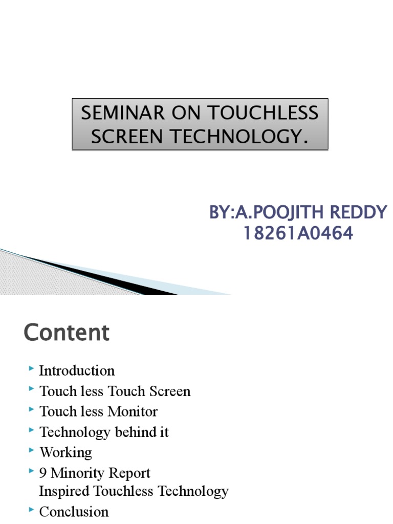 Touchless Screen Technology Seminar | PDF | Touchscreen | Computer Monitor