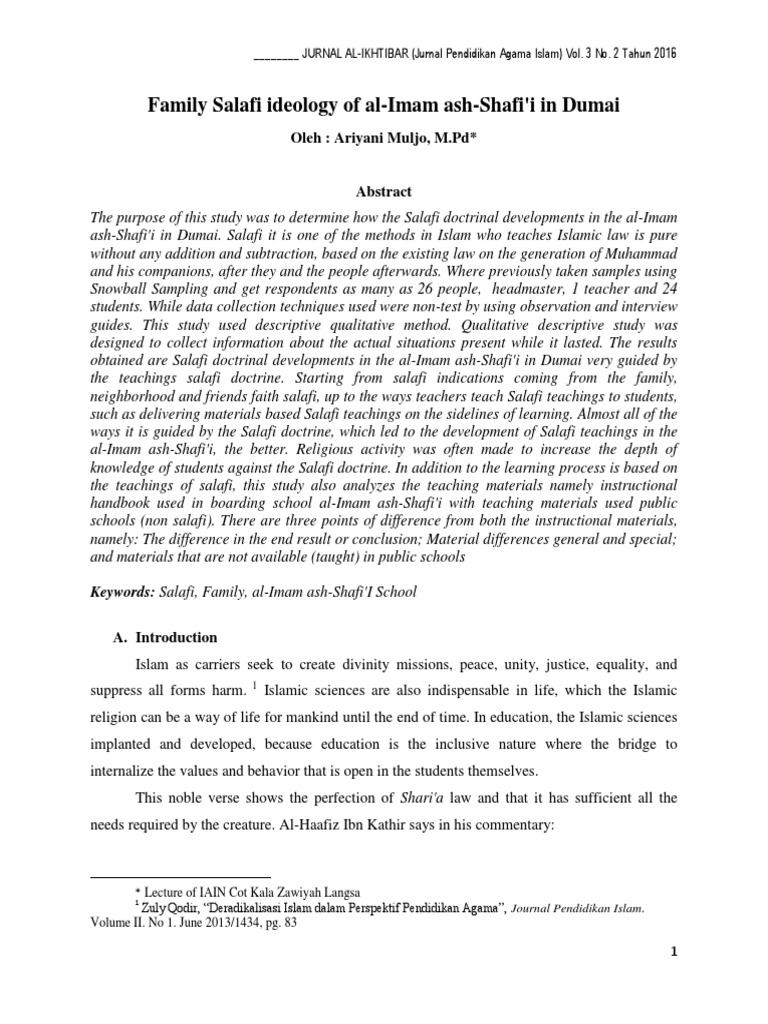 Salafi Ideology in Dumai's Education | PDF | Salafi Movement | Prophets ...