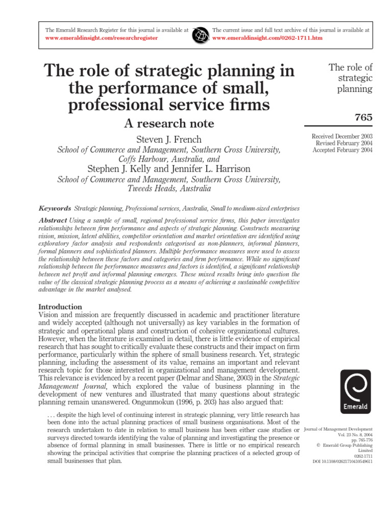 Strategic Planning Impact on Small Firms | PDF | Regression Analysis ...