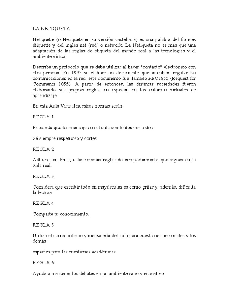 Normas de Netiqueta en Aulas Virtuales | PDF | Informática