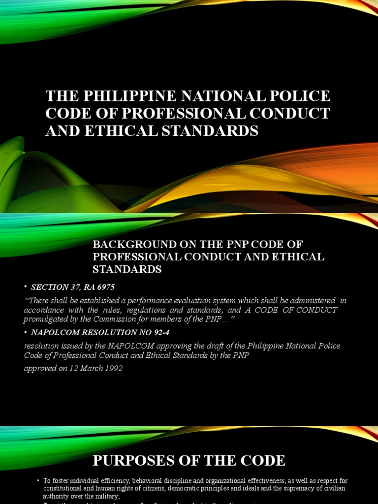 The Philippine National Police Code Of Professional Conduct Pdf Police Police Officer