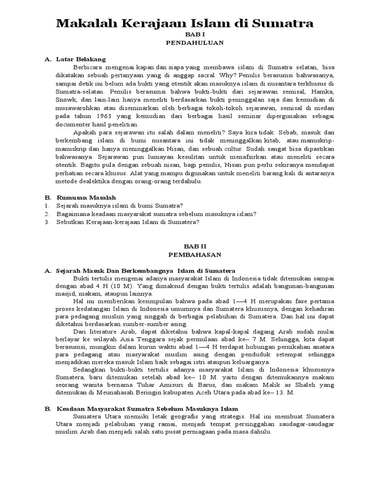 Makalah Kerajaan Islam Di Sumatra Pdf
