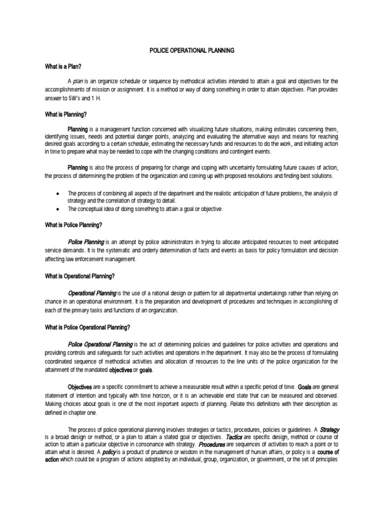 Police Operational Planning | PDF | Strategic Planning | Goal