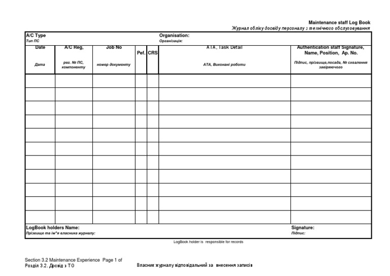 Aircraft Mechanic Personal Log | PDF