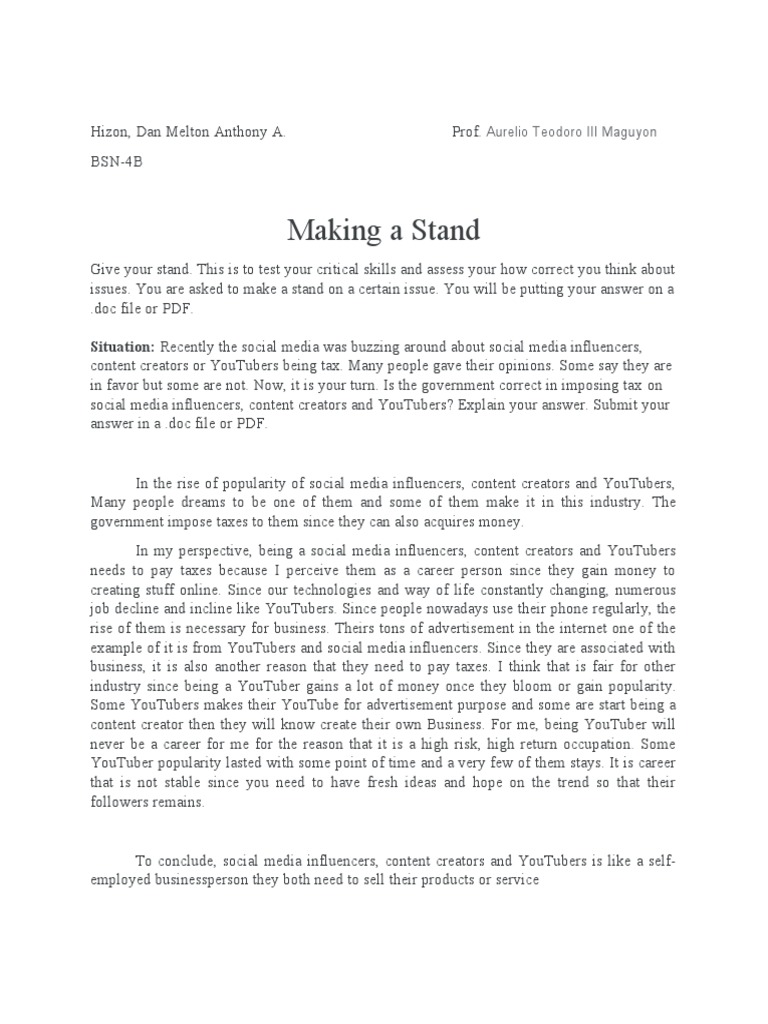 Making A Stand: Situation: Recently The Social Media Was Buzzing Around ...