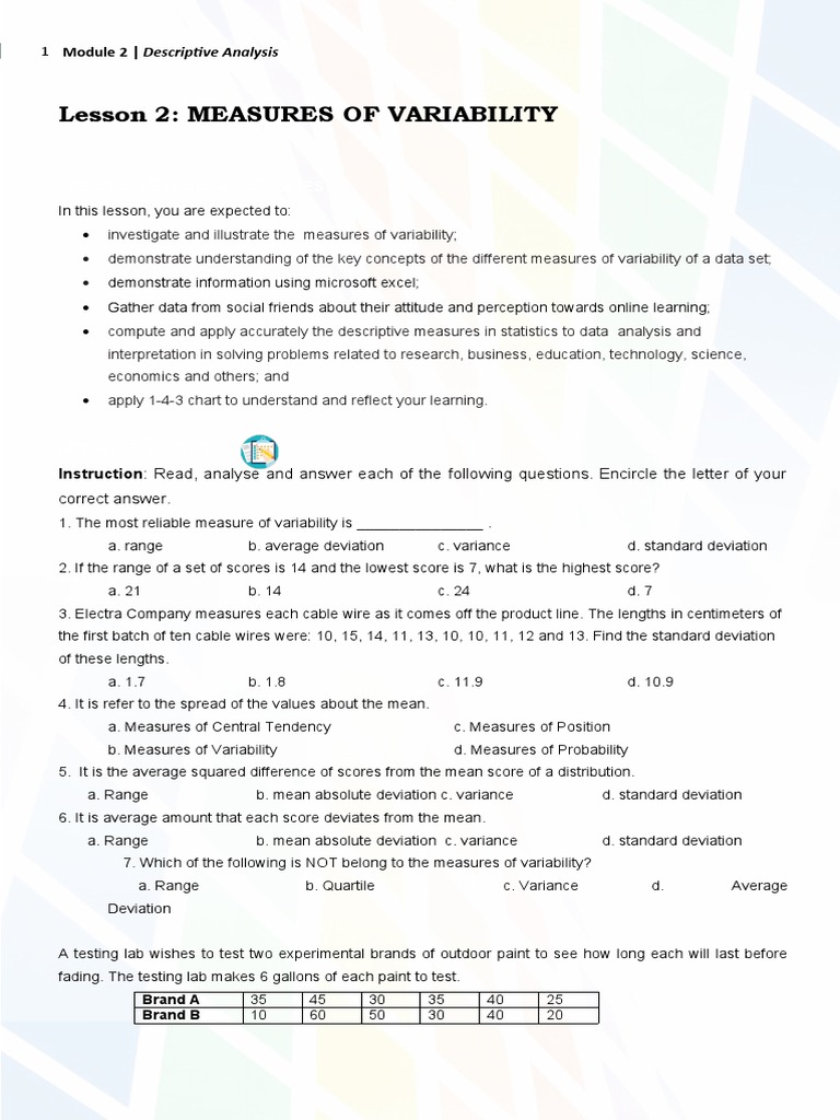 Variability Measures in Data Analysis | PDF | Variance | Standard Deviation