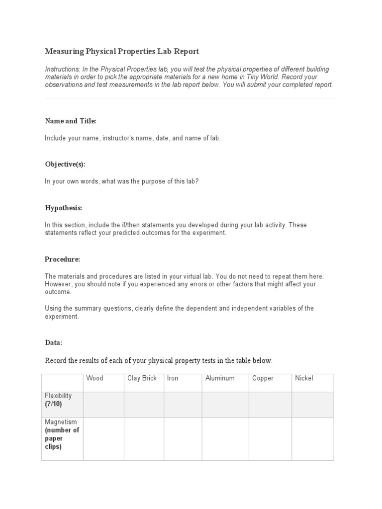 Measuring Physical Properties Lab Report PDF Thermal Conductivity