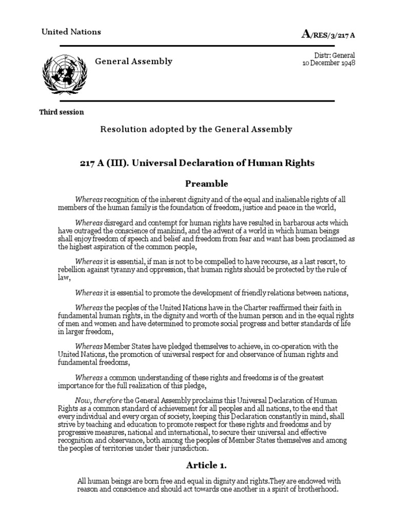 Universal Declaration of Human Rights | PDF | European Convention On ...