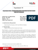 Experiment: 04: Experiment Title Implementing Data Constraints On The Created Table in A Database