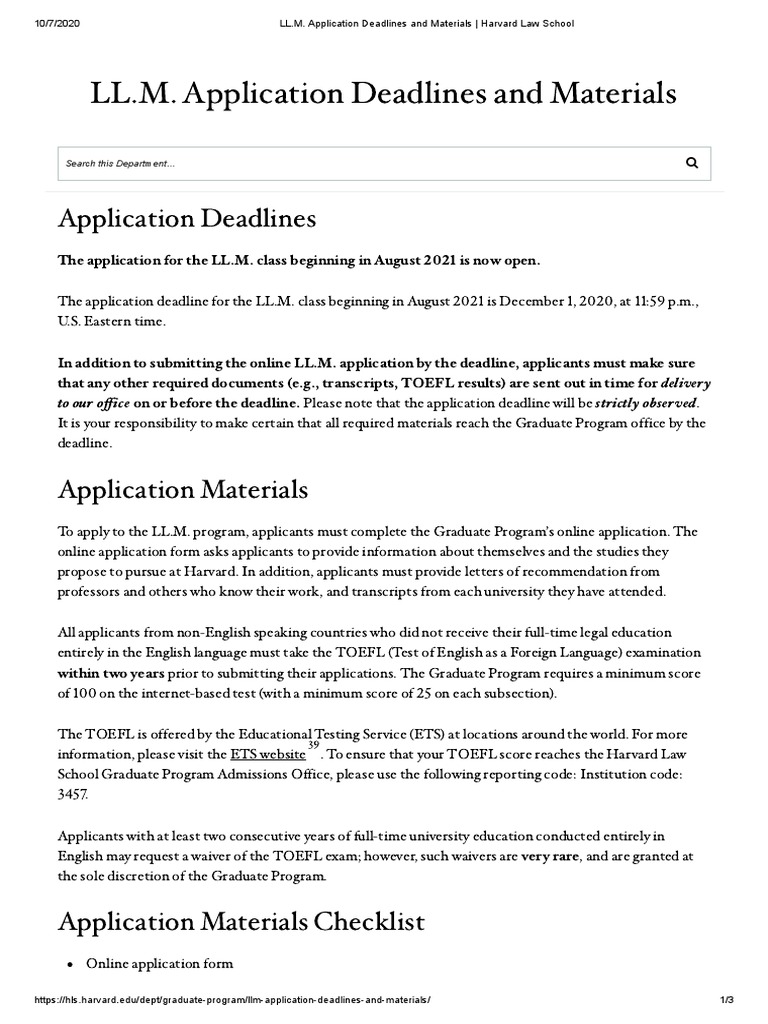 LL.M. Application Deadlines and Materials - Harvard Law School 