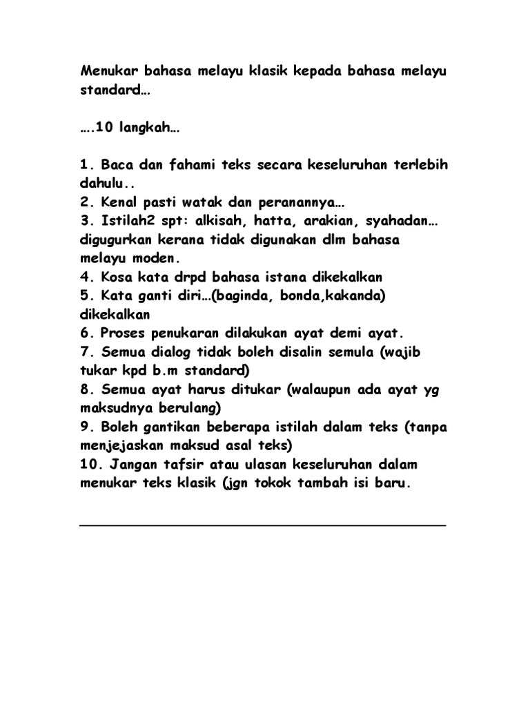 Bahasa melayu klasik ke bahasa melayu standard