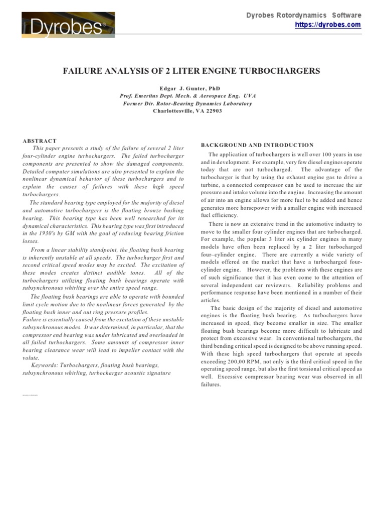 Failure Analysis of 2 Liter Engine Turbochargers PDF Turbocharger