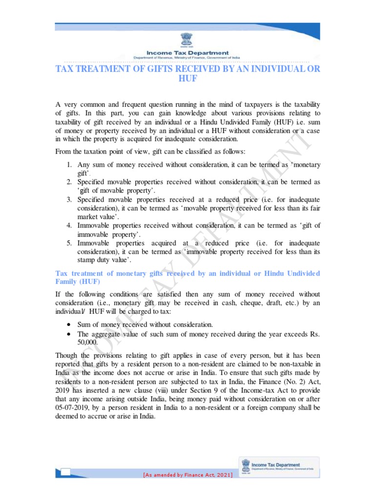 Tax Treatment of Gifts PDF Taxes Property
