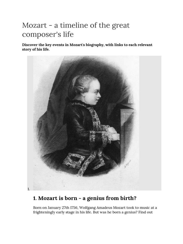 Mozart - A Timeline of The Great Composer's Life | PDF | Wolfgang ...
