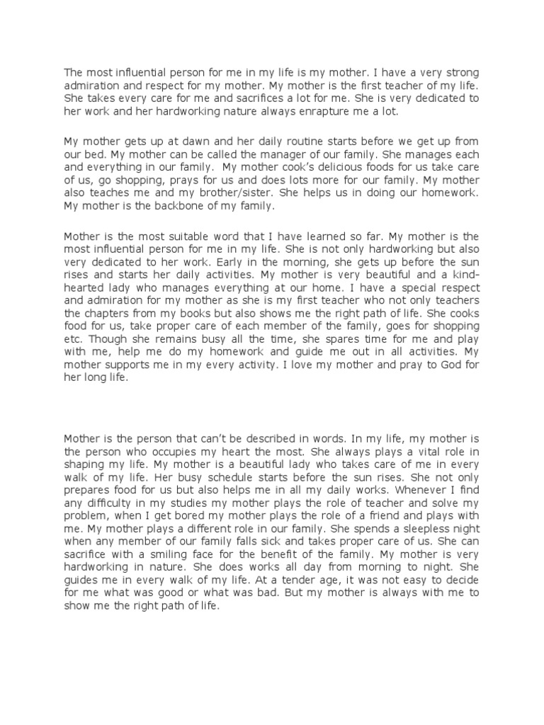 The Most Influential Person For Me in My Life Is My Mother PDF