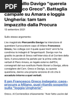 Piercamillo Davigo "querela Francesco Greco". Battaglia campale su Amara e loggia Ungheria: tam tam 