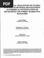 The Ethical Challenges of Global Business-To-Business Negotiations: An Empirical Investigation of Developing Countries' Marketing Managers