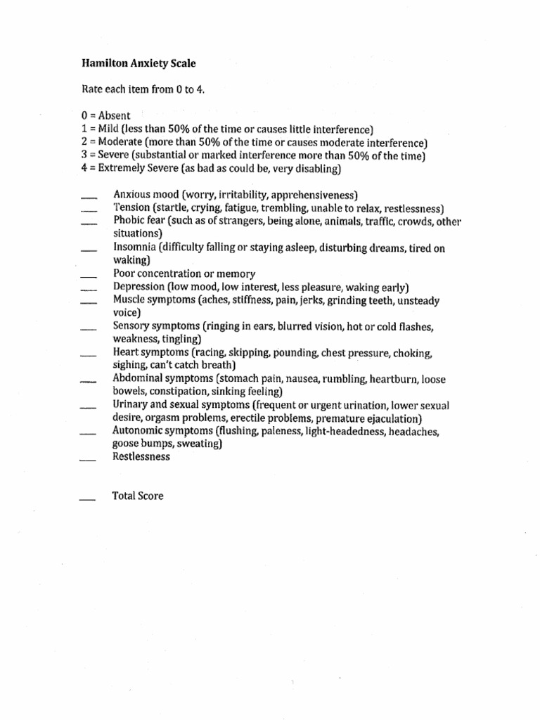 Hamilton Anxiety Scale PDF
