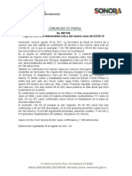 29-08-21 Registra Sonora 28 fallecimientos más y 422 nuevos casos de COVID-19