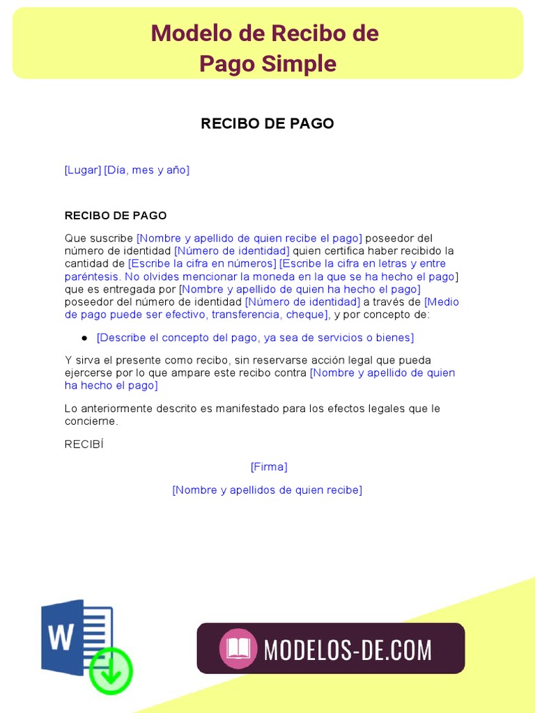 Recibo De Pago Modelo Modelo de Recibo de Pago Simple | PDF