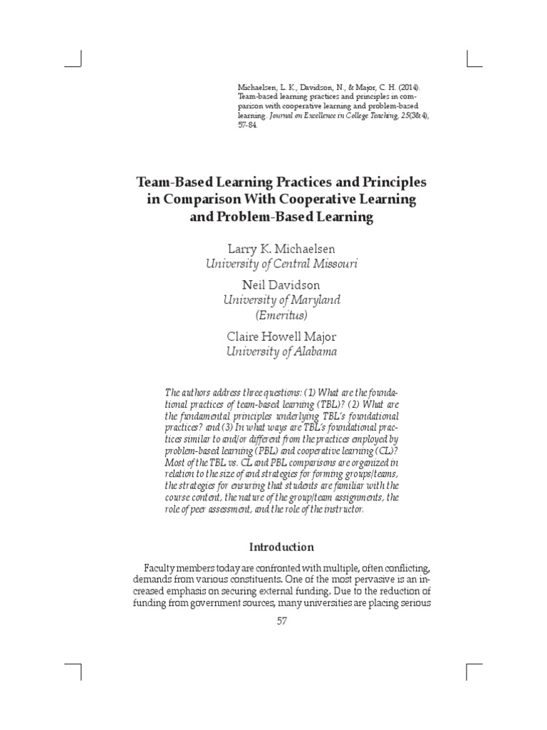 Team-Based Learning vs. CL and PBL | PDF | Teachers | Critical Thinking
