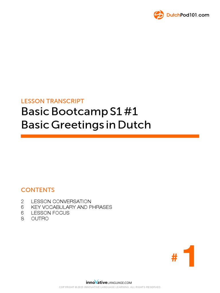 Basic Bootcamp S1 #1 Basic Greetings in Dutch: Lesson Transcript | PDF ...