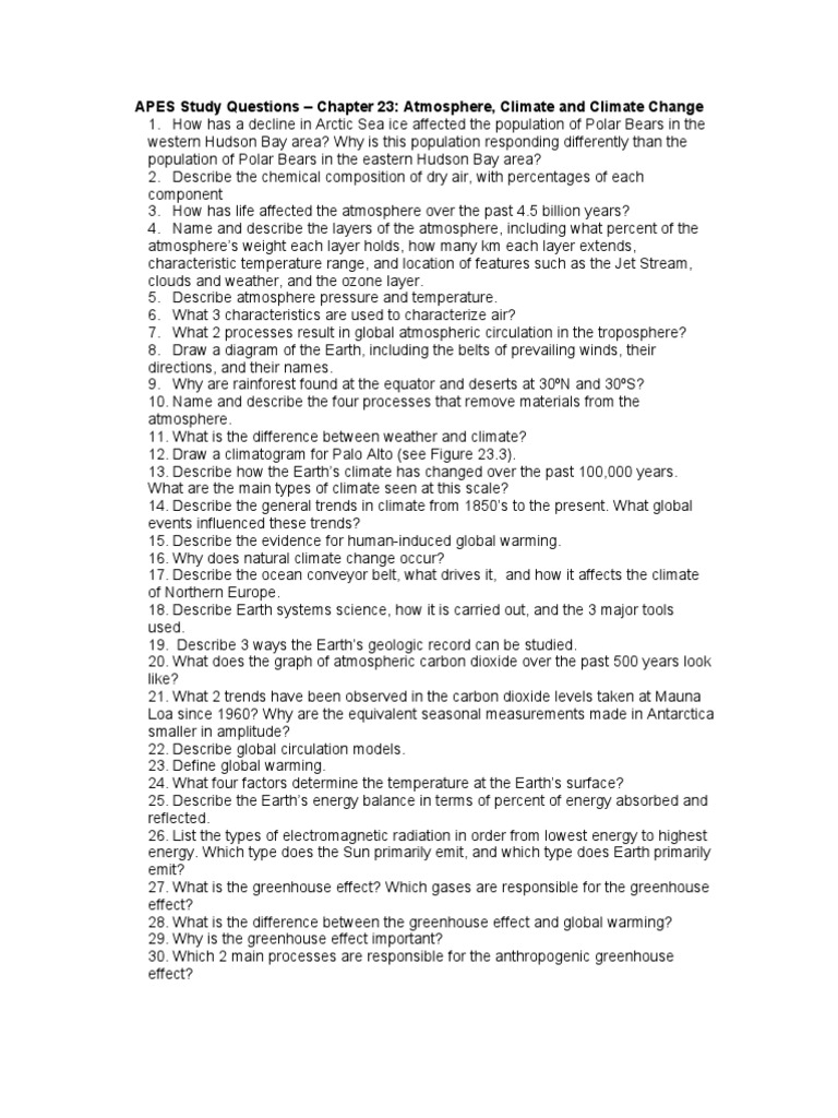 APES Study Questions Ch 23_1 Greenhouse Effect Global Warming