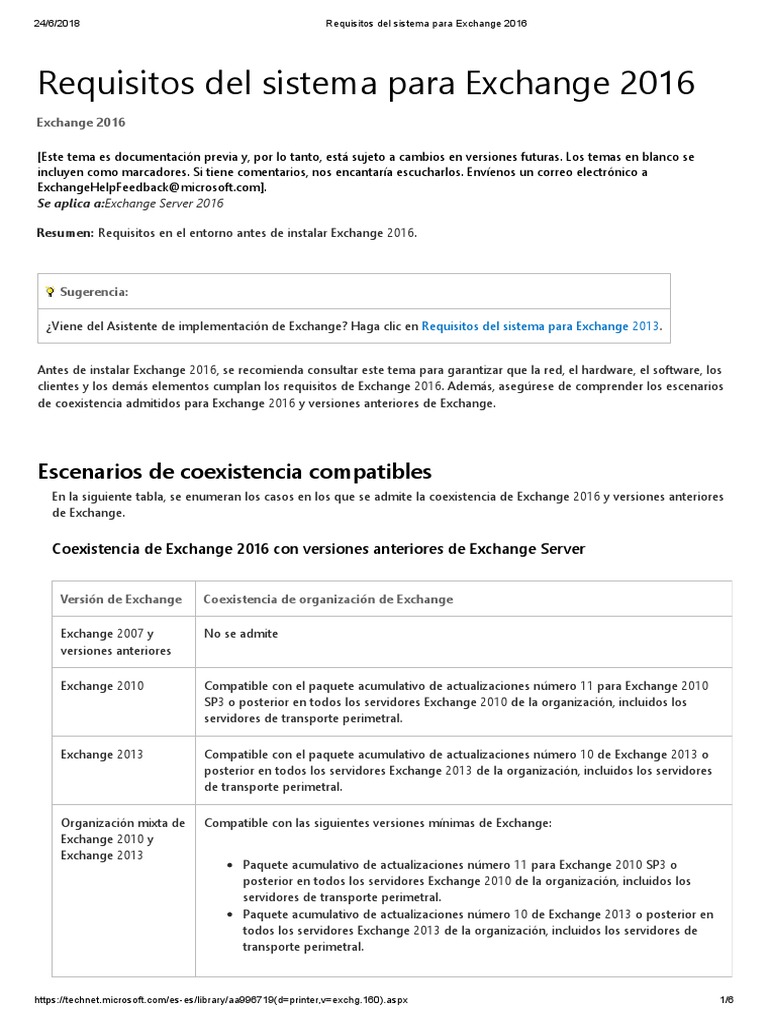 01 Requisitos Del Sistema para Exchange 2016 PDF Servidor Microsoft Exchange Microsoft Outlook