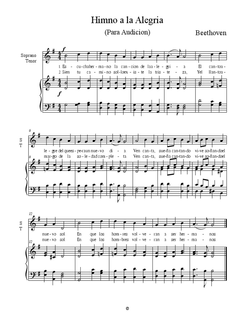 Himno A La Alegria de Beethoven - Soprano-Tenor | PDF