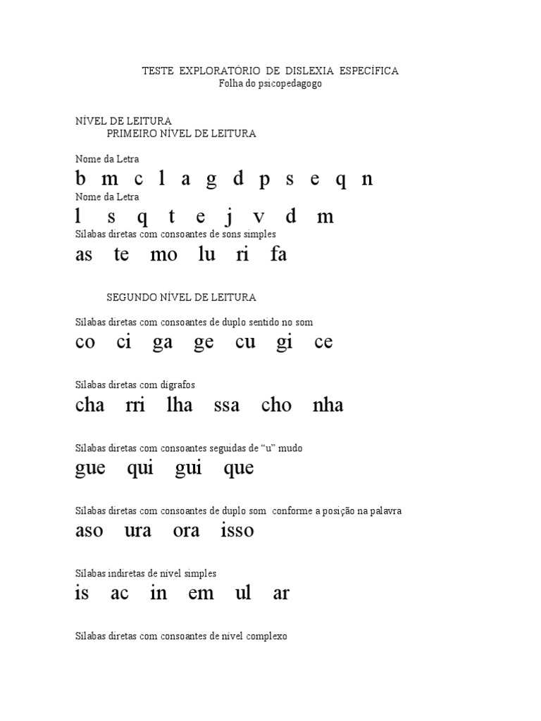 Teste Dislexia | PDF | Linguística