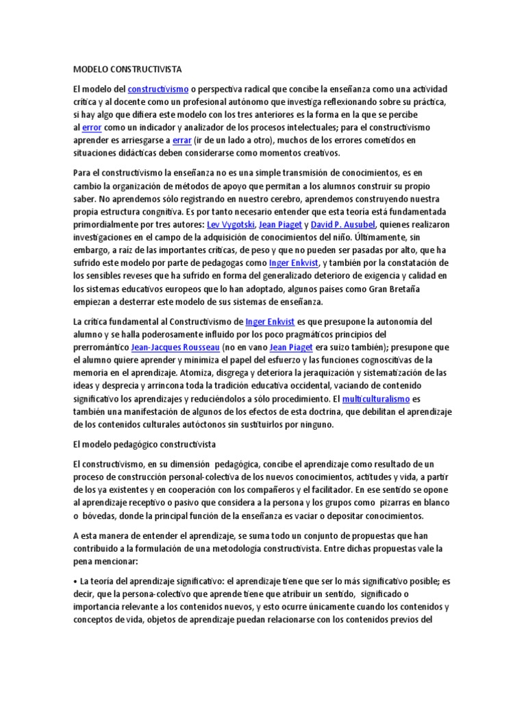 Modelo Constructivista | PDF | Aprendizaje | Constructivismo (filosofía ...