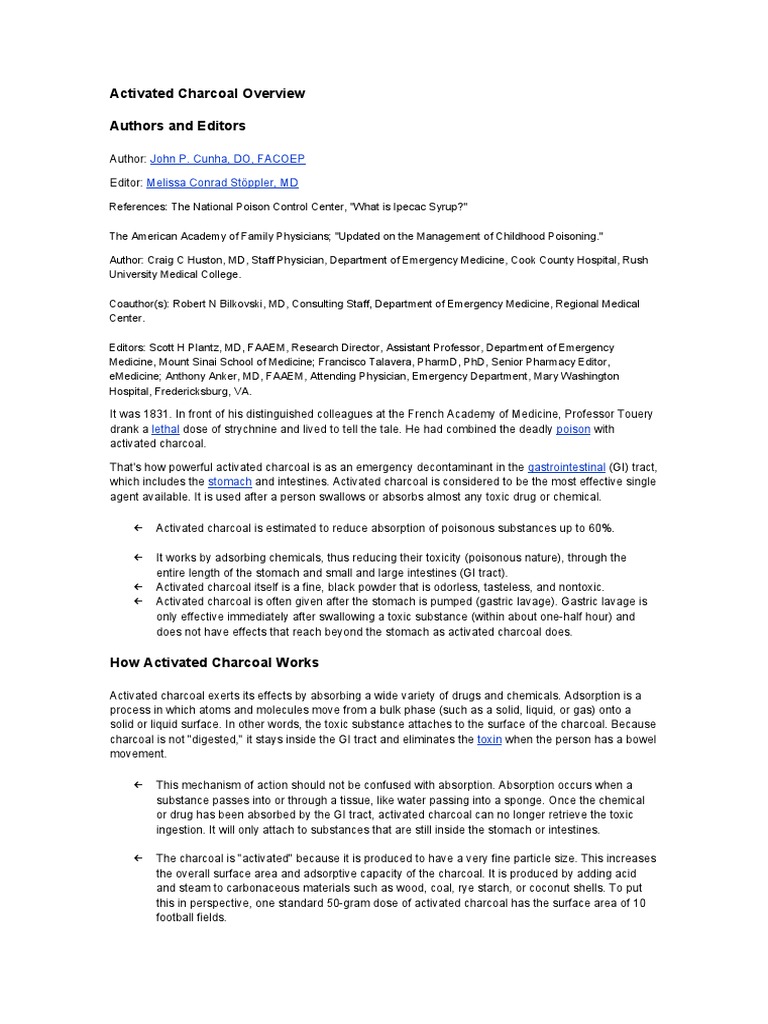 Activated Charcoal Overview PDF Digestion Gastrointestinal Tract