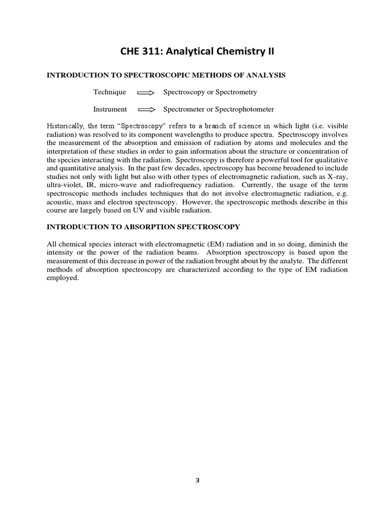 CHE 311: Analytical Chemistry II - Introduction to Spectroscopic ...