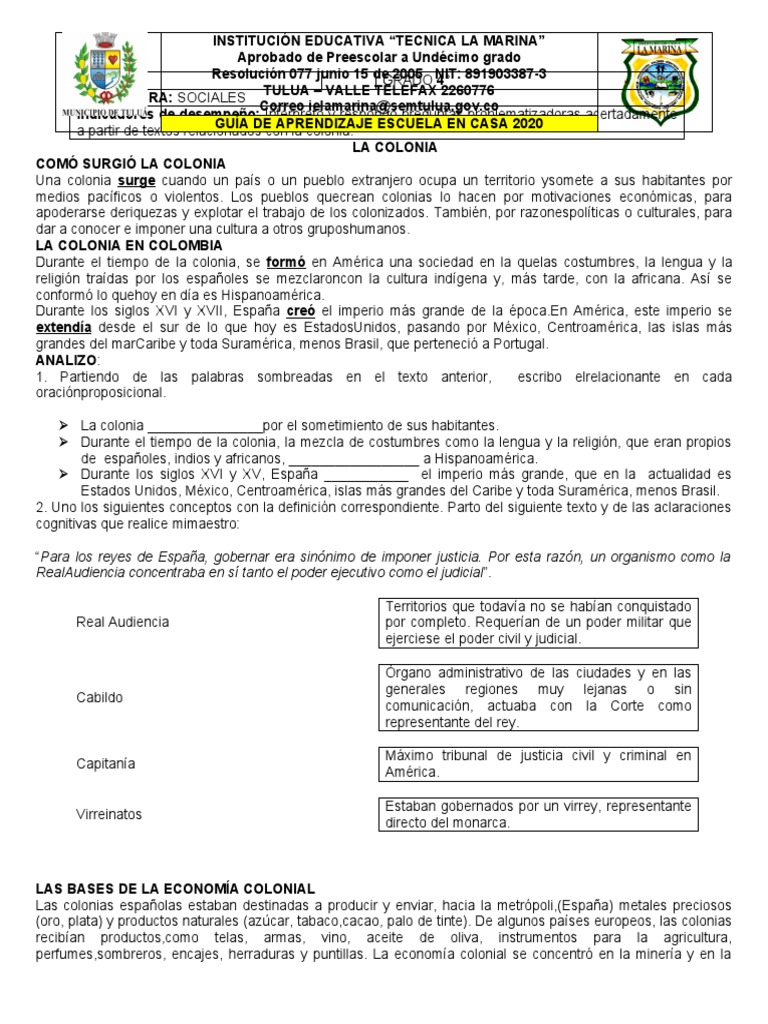 Guia Taller de Sociales 4 Colonia | PDF | Imperio español ...