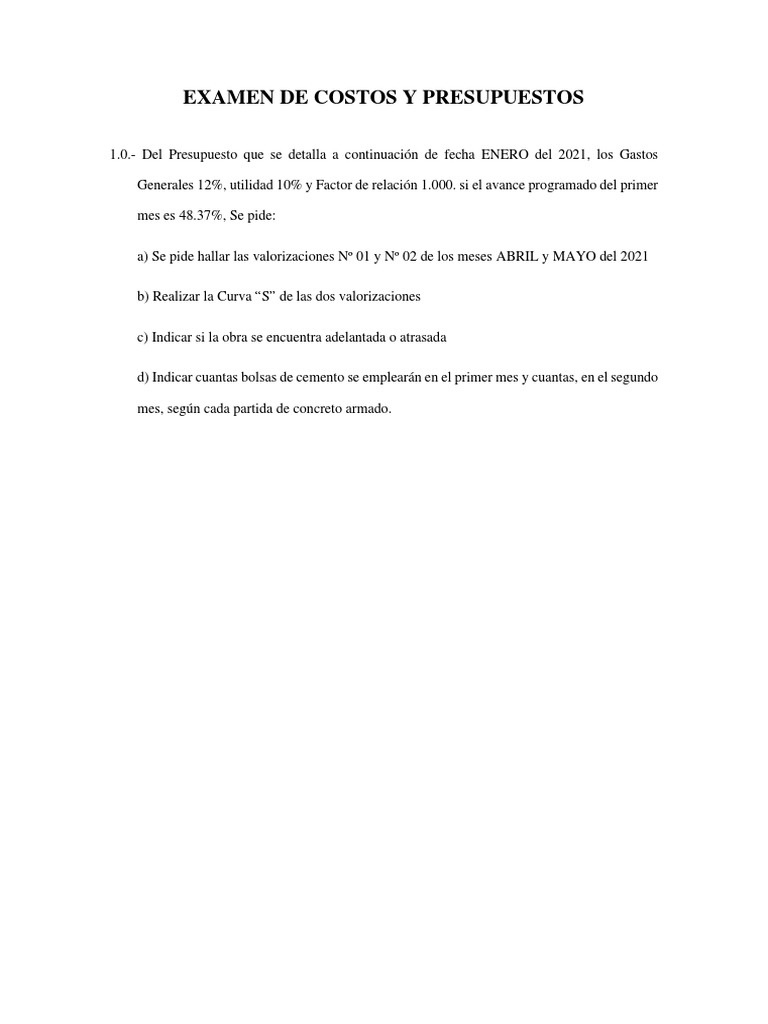 Ejercicios de Costos y Presupuestos 2021 | PDF | Ingeniería | Elementos ...