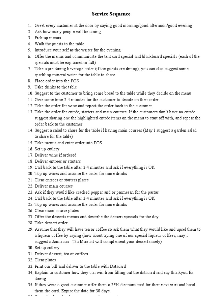 76 Service Sequence Cafe Restaurant