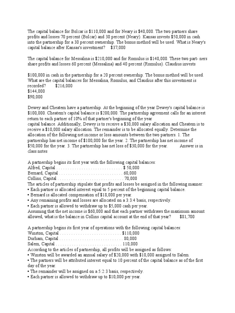 Capital Balances After Partner Investments | PDF | Partnership | Interest