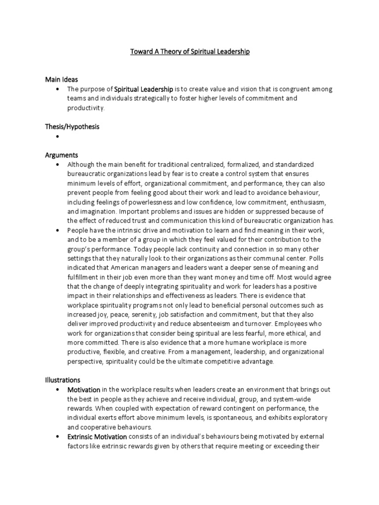 Toward A Theory of Spiritual Leadership Edited | PDF | Motivational ...