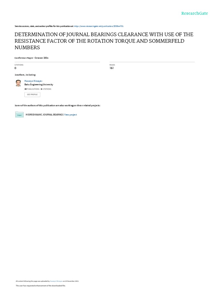 Determination of Journal Bearings Clearance with Use of the Resistance
