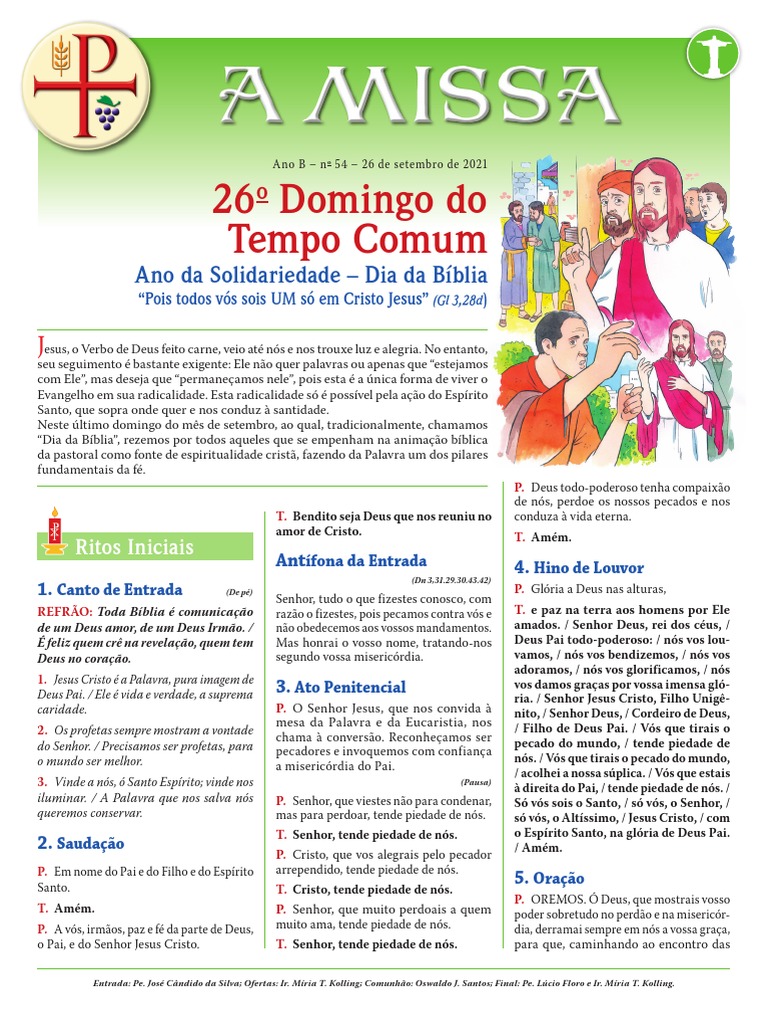 Folheto da Missa - 26º Domingo Comum | PDF | Oração | Eucaristia