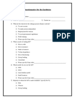 Questionnaire For The Institutes