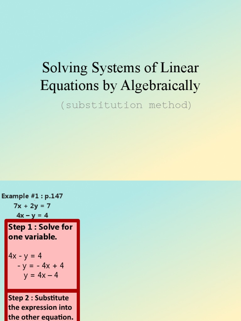 Systems of Linear Equations by Substitution Method | PDF