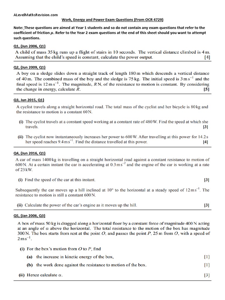 OCR A-Level Work, Energy, Power Questions | PDF | Technology & Engineering