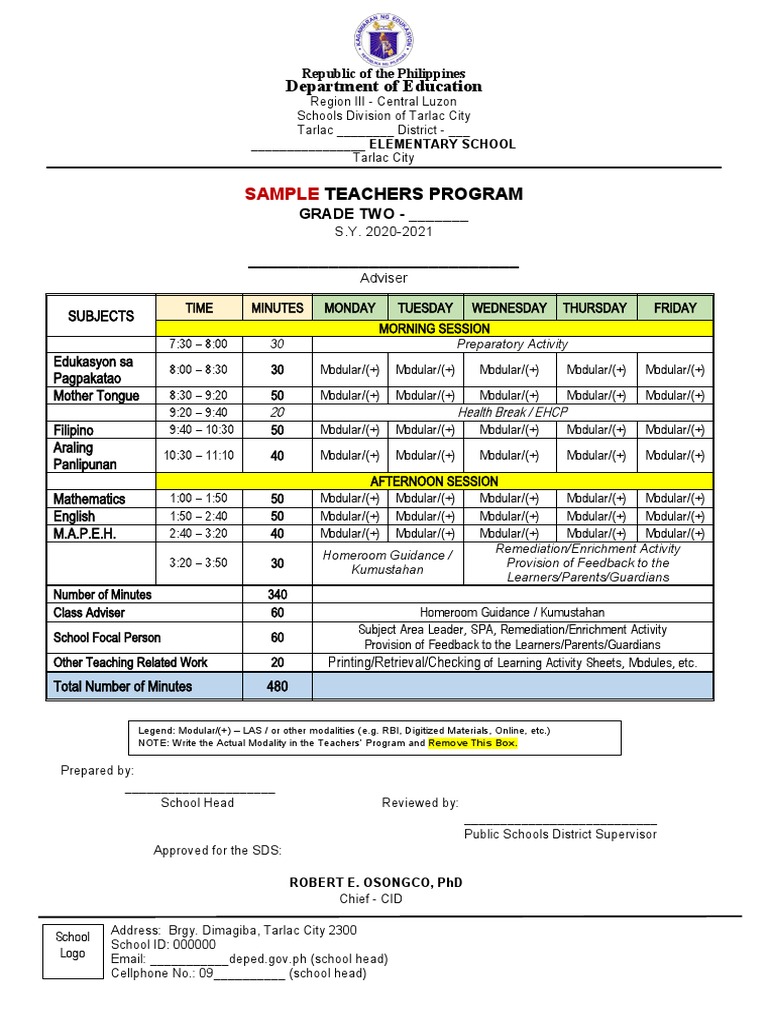 Grade 2 Teachers Program Sample 2020-2021 | PDF | Behavior Modification ...
