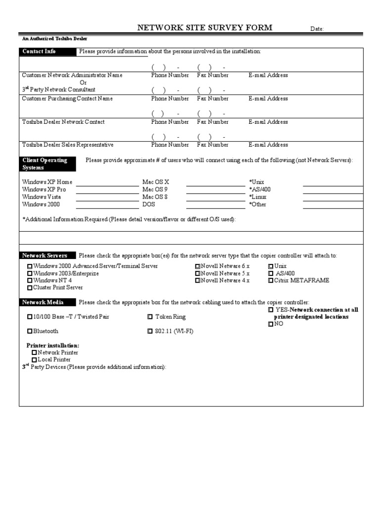 Toshiba Network Site Survey Form | PDF | Computer Network | Microsoft ...
