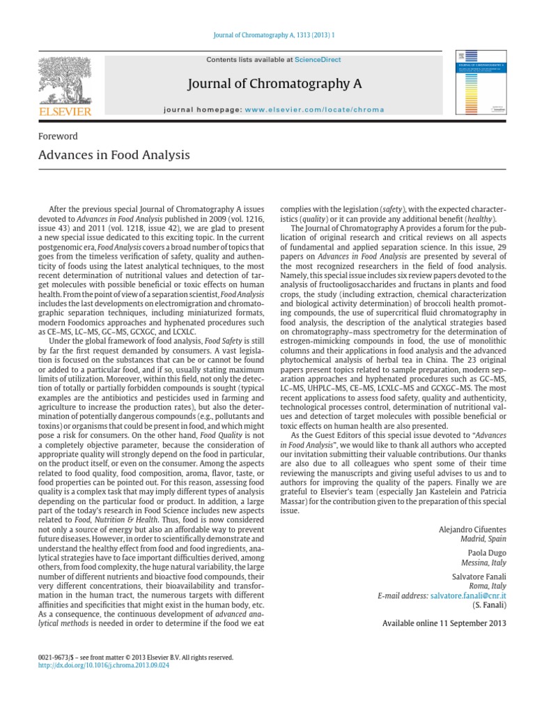 Advances in Food Analysis | PDF | Foods | Chromatography